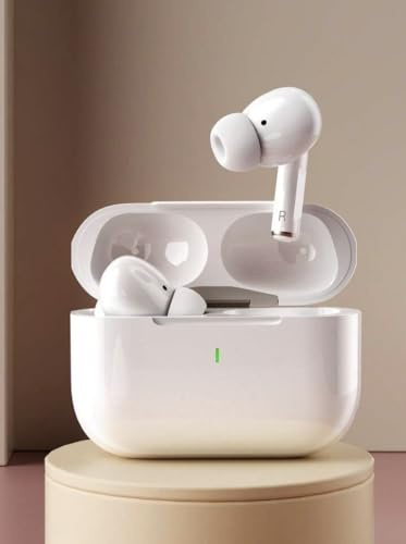Wireless Earbuds, High-Fidelity Sound, Compatible with iPhone, Android, iPad, Built-in Microphone, 24-Hour Battery Life, Sweat Resistant, White