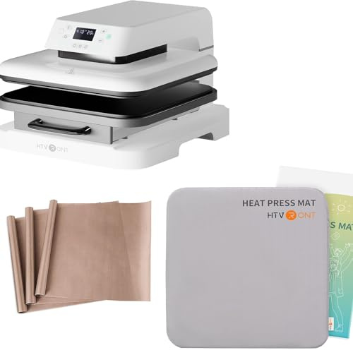 HTVRONT Auto Heat Press Machine + HTVRONT Heat Press Mat,38cmX38cm(15x15) Heat Press Pad + YRYM HT Teflon PTFE Heat Transfer Paper