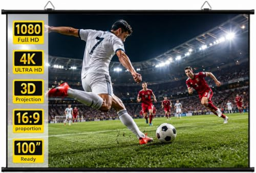 WRSION 100 inch Wall Mount Projector Screen for Home, Office & Outdoor | Thicker 16:9 HD 4K Wrinkle-Free | Portable Foldable Design