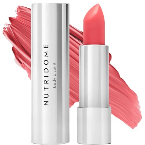 Nutridome Cremiger Lippenstift mit 8-Öle-Komplex – Feuchtigkeitsspendend für trockene Lippen, Shiny Finish, Pflege & Farbe, Glänzend - (Coral, 4g)