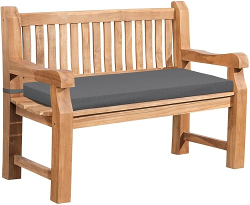 DELUKE Gartenbank Teakbank DABEL Holz Dunkelgrau 150x61x93 cm | Holzbank 150 cm Mit Sitzkissen Gartenbank Sitzbank Mit Lehne Wetterfest Bank Garten