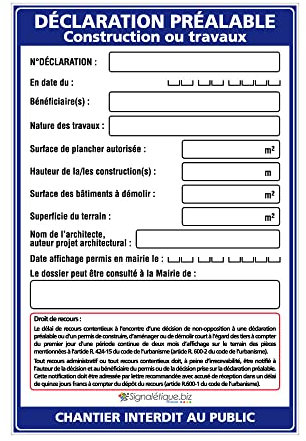 Signalétique.biz - Panneau Déclaration Préalable Travaux + Marqueur Noir - Akylux 80x120 cm Sans Œillets