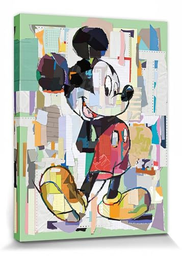1art1 Micky Maus Poster Disney Portraitkunst, Büro Decoupage Bilder Leinwand-Bild Auf Keilrahmen | XXL-Wandbild Poster Kunstdruck Als Leinwandbild 80x60 cm