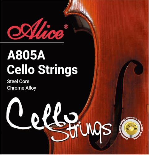 4/4 Cello String Set - Alice A805A Cello Strings 4/4 Full Set (A-D-G-C) with Steel Core Nickel Chromium Winding, Clear & Bright Tone