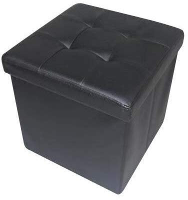 HomeHarmony® Quilted Top Folding Storage Ottoman Seat, Stool, Toy Storage Box Faux Leather (Black, Medium)