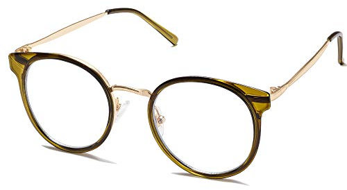 SOJOS Retro Rund Blaulichtfilter Brille Damen TR90 Computer-Brille ohne Sehstärke SJ5055 mit Olive Rahmen/Anti-Blaulicht Linse