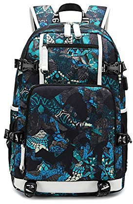 FANDARE Rucksäcke Laptop Schulrucksack Junge Schultasche Mädchen Schulranzen mit USB Reise Tagesrucksack Teenager Daypacks für Herren Damen Uni Büro Alltag Freizeit Campus Wandern Polyester Blau