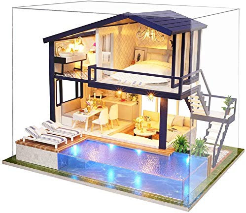 La Vida en Led DIY Casa de Muñecas con Piscina Miniatura Puzzle 3D con Luz y Música (con Caja de Exposición)