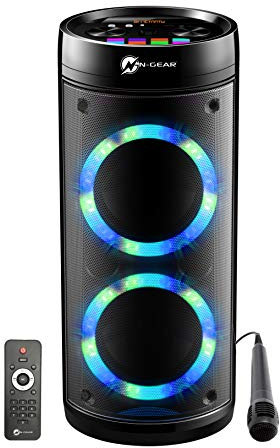 N-GEAR LPG26R Let's Go Party Bluetooth-Lautsprecher mit Karaoke-Mikrofon, LED Disco, Power Bank, Leistung 600 W (40 W RMS), Black