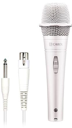 CAROL E dur-916S White XLR Wired Vocal Microphone for Singing – Dynamic Supercardioid Mic with Dual Shock Mount System for Karaoke, Stage & Public Speaking, Includes Mic, 4.5m XLR Cable & Switch