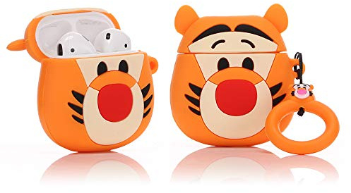YIGEYI Airpods Schutzhülle aus Silikon, kompatibel mit Airpods 1 und 2, 3D-Cartoon-Abdeckung, niedlich, lustig [Haustierserie] (niedlicher Tiger)