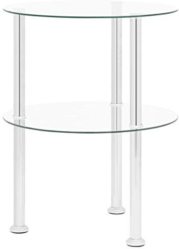 Tidyard Table d'appoint à 2 Niveaux Table Console en Verre trempé Transparent 38 cm