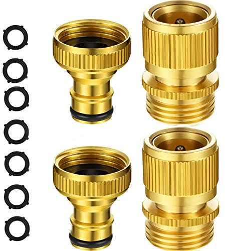 2 Kits Raccord de Tuyau d'Arrosage en Laiton de 3/4 Po Connecteur Rapide Mâle Femelle Adaptateur d'Accouplement de Tuyau d'Eau avec 8 Pièces Joints en Caoutchouc pour Tuyau de 3/4 Po