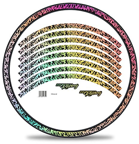 16-teiliges Set Felgenrandaufkleber Sticker für Fahrrad Felgen im Camouflage Design Komplett Set für 27 29 für Ebike Rennrad Mountainbike MTB Laufrad RX032 (Hologramm Silber, Glanz)