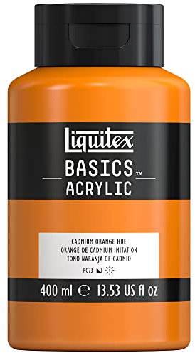 Liquitex 8870317 Basics - Acrylfarbe, monopigmentierte Künstlerpigmente, lichtecht, mittlere Viskosität, Archivqualität, seidenglänzender Finish, 400ml Flasche - Kadmiummiumorange Farbton