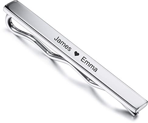 MunkiMix Pinces À Cravate Gravure Personnalisé Argent/Or/Noir Couleurs Acier Inoxydable Cravate Barre pour Hommes Affaires (Couleur Argent)