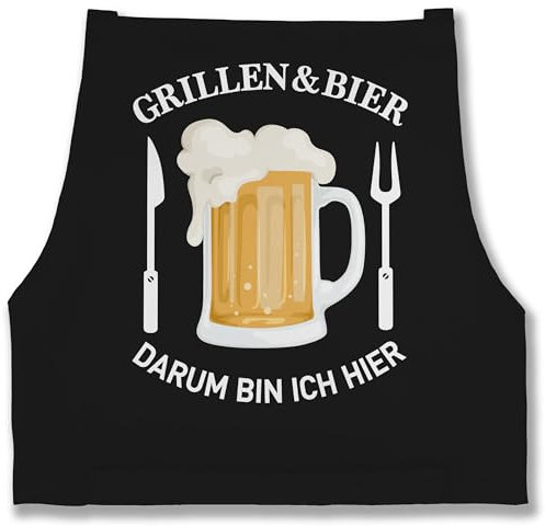 Schürze - Kochschürze lustig - Grillen und Bier darum bin ich hier - 85x69 - Schwarz - griller koch grill spruch omi geschenk sprüche geschenke zum