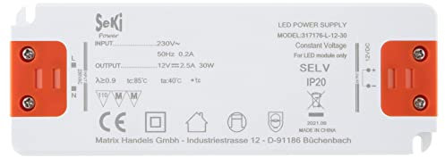 SeKi LED-Netzteil L-30-12 - 12V - 2,5A - 30W; LED Treiber - Transformator - Netzteil - Driver - Trafo, weiss, 30 Watt (2,5A)