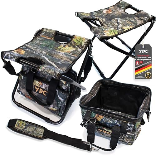 YPC Hunter Klapphocker Set mit Tragetasche – 33x32x30cm – 100kg Tragkraft, Hocker für Angelzubehör, Camping und Outdoor Ausrüstung, Klappstuhl, Klapphocker faltbar, Campingstuhl faltbar, Falthocker