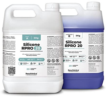 R PRO 20 Silicone per stampi liquido di media durezza, facile da usare (1:1) e atossico, alta resistenza alla rottura, ideale per il fai da te, compatibile resine, cemento e gesso (10 kg)