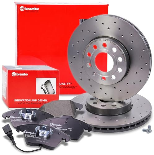 BREMBO XTRA LINE Bremsenset Vorderachse inkl. Gelochte Sport-Bremsscheiben Vorne Ø 288 mm Belüftet und Bremsbeläge Vorne + Verschleißkontakt