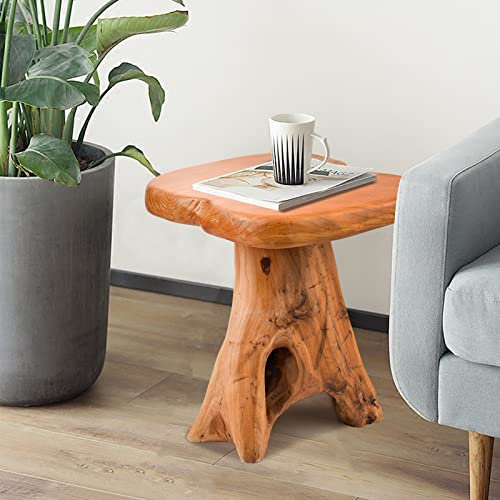 HOEGMST Kleiner Beistelltisch, einzigartiges Design, lebende Kante, Holzhocker, Freiform, natürlicher Pflanzenständer für Garten, Hof, Wohnzimmer, Schlafzimmer