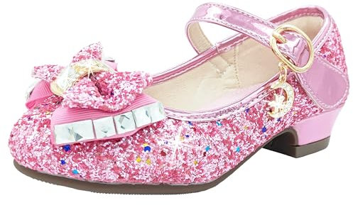 Scarpe Principessa Bambina Scarpe Glitter Bimba con Tacco Principesse Regalo, Rosa 27