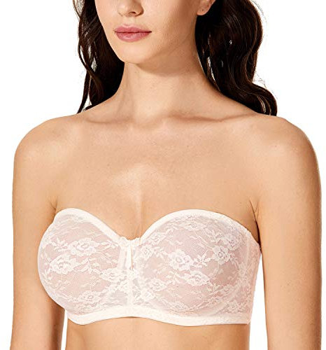DOBREVA Femme Soutien Gorge sans Bretelles Grande Taille avec Armature Bandeau Transparent Rose Blanc 105E