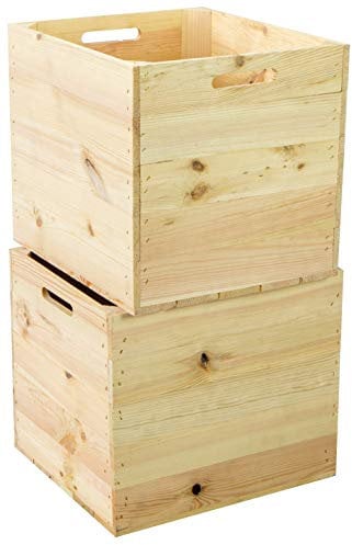 2er Set Holzkiste Aufbewahrungskiste passend für alle Kallaxregale und Expedit Regale Kallaxysteme Weinkiste Obstkiste Regalkiste Maße 33x37,5x32,5cm Kallax Boxen Einsatz (2er, Natur)