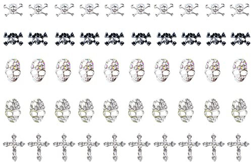 RUNRAYAY 50 Stück 3D-Kreuz- und Totenkopf-Nagelkunst-Anhänger, 5 Stile, Nagelstecker, Diamanten, Strasssteine für Nagelkunst-Zubehör, Retro-Nagelschmuck, Dekoration für DIY-Handwerk, Nageldekoration