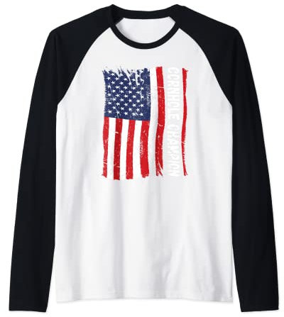 Cornhole Trophy Champion Lustige Sitzsack Cornhole Player Flagge Raglan