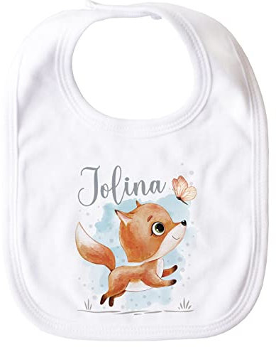 SpecialMe® personalisiertes Baby Lätzchen mit Namen Tiermotive Bär Hase Fuchs personalisierte Geschenke Baumwolle Fuchs weiß unisize