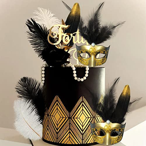 JeVenis Masquerade Masken Kuchen Dekoration Federn Kuchen Dekoration Kuchen Dekoration 1920s party Kuchen Dekorationen 20er Jahre Tischdekoration Flapper Kuchen Dekorationen