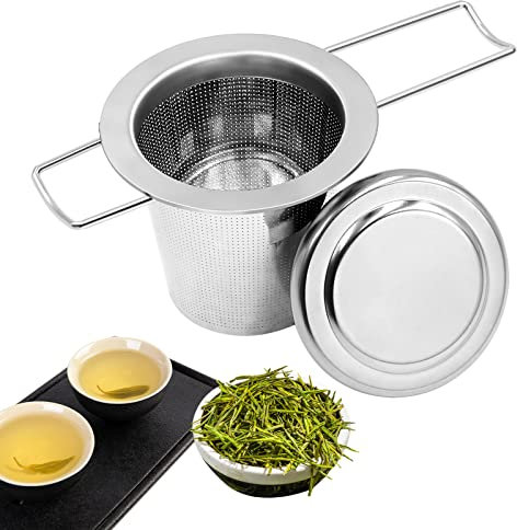 Tea Infuser,304 Stainless Steel Tea Strainer with Lid and Foldable Handle,Tea Infuser for Loose Tea- Suitable for Teapot, Mugs, Cups and Soup Pot - Dishwasher Safe.