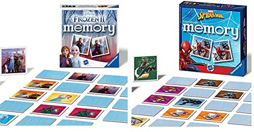 Ravensburger Disney Frozen 2 Mini Memory Matching Picture Snap Pairs Game For Kids Age 3 Years and Up & Marvel Spiderman Mini Memory Game - Matching Picture Snap Pairs Game For Kids Age 3 Years and Up