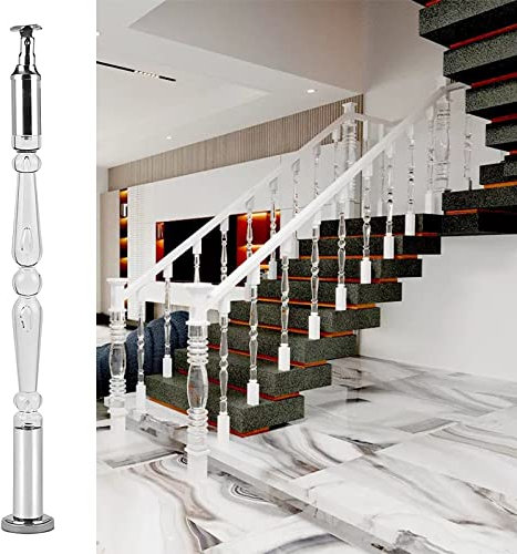 Pasamanos Escalera Barandillas Acrílico transparente Balaustres para escaleras interiores - Modernas Interior Cristal Transparente Redondo Barandilla de escalera Balaustres con zapatas y tornillos, 1P