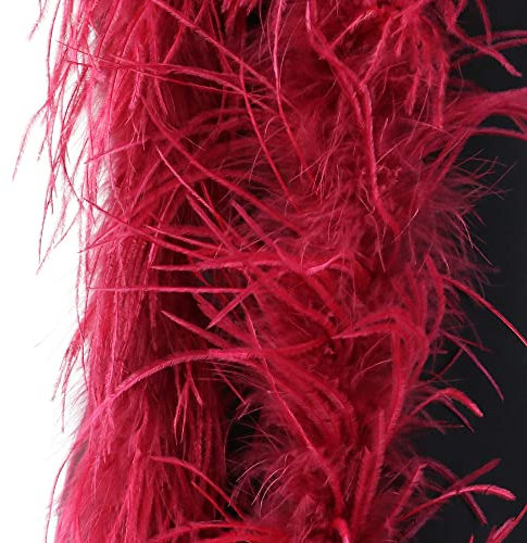 SYSUII Flauschige Marabu-Boa zum Basteln, 200 cm Natürliche Straußenfeder Schal Federboa DIY Verkleidung Zubehör Halloween Hochzeit, Party Dekorationen 1920s Gatsby Karneval Kostümzubehör -Weinrot