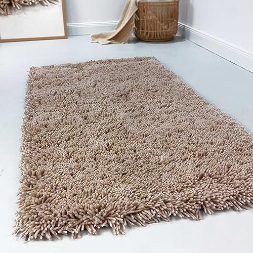 Wecon Home Esprit Hochflor Teppich modern, einfarbig, flauschig aus 100% Schurwolle für Wohnzimmer, Schlafzimmer und Kinderzimmer – Seattle Shag (70 x 140 cm, Creme beige)