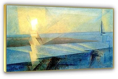 HHJASX9 Sunset at Deep von Lyonel Feininger Fertig zum Aufhängen Berühmte Wandkunstdrucke Druck auf Leinwand ölgemälde Leinwandbilder für Wohnzimmer 80 x 128 cm Goldrahmen