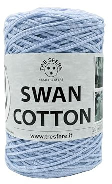Cordino SWAN COTTON (2518 - Azzurro Baby), filato per borse, cappelli, cestini, sottopiatti, pochette composizione 70% cotone riciclato 30% poliestere, Bobina 250 Grammi 250 metri