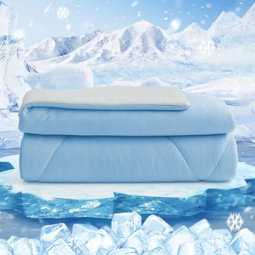 HOMFINE Kühldecke Doppelseitig Kühlende Decke - Leichte Kühldecke für Menschen Q-Max > 0,4 Sommerdecke Kühlend Selbstkühlende Decke Sommer Decke Cooling Blanket für Bett, Blau, 130 x 180 cm