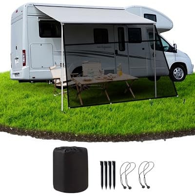 Ezcasch Sonnenschutz für Markise Wohnmobil, 75% View Blocker Markisen, Vorderwand Markise Sichtschutz für Campingwagen,Wohnmobil,Wohnwagen(Höhe 2m x Breite 4.3m)