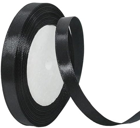 Satinband Schwarz 10mm, 22 Meters Dekoration Geschenkband, Stoffband für Basteln,Geschenke verpacken,Hochzeit Schleifen