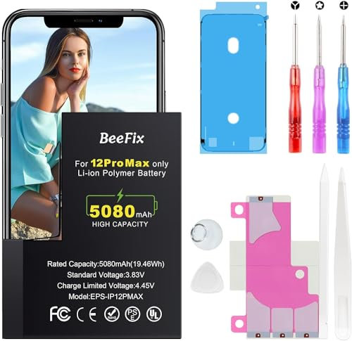 Beefix Batteria per iPhone 12 Pro Max, 5080mAh Batteria Sostitutiva ad Alta Capacità Batteria di Ricambio compatibile con il con Strumenti di Riparazione Professionale