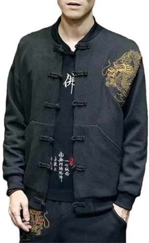 Eesuei Dragon Broderie Bomber Veste Manteau Hommes Vestes Hommes Manteau Vestes Hommes, Veste noire 1, XL