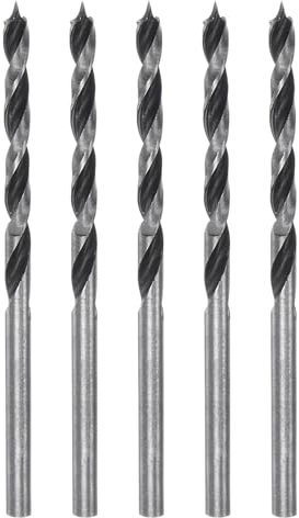 sourcing map 5pcs Brad Point Drill Bits 3mm (1/8'') Dia Straight Round Shank Metric Brad Point Spiral Twist Drill Bits for Softwood Hardwood Plywood Plastic Rubber, Silver Tone