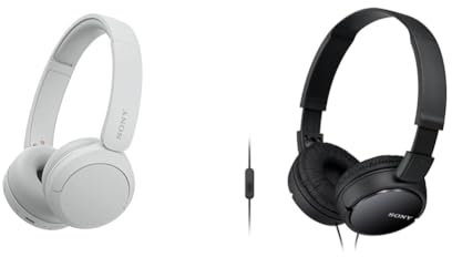 Sony WH-CH520 | Cuffie Wireless, Connessione Multipoint, con Microfono, Fino a 50 ore di durata della batteria con Ricarica rapida - Bianco & MDR-ZX110AP - Cuffie on-ear con microfono, Nero