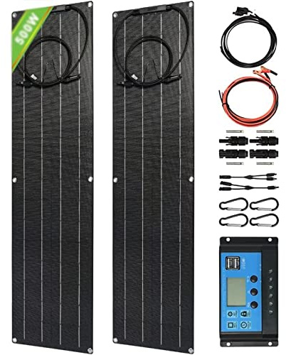 Kit de panel solar monocristalino flexible para familia, caravana, barco, panel solar ultrafino de 500 W con controlador de 40 A, 2 paneles ETFE de 250 W, 12 V-24 V