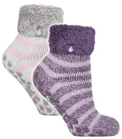 HEAT HOLDERS Damen 2 Paar Kuschelsocken Dicke Weich-Flauschig Haussocken Warme Thermo Bettsocken mit Noppen