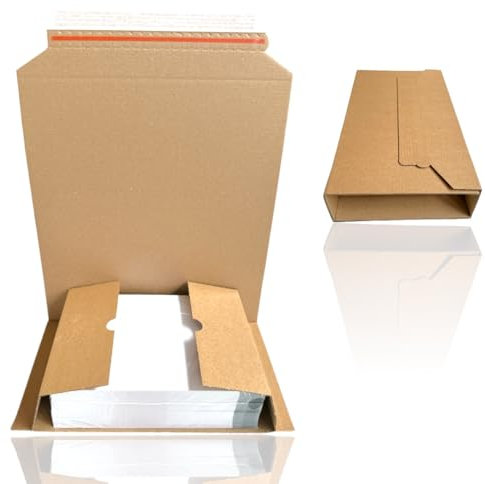 100 Stück Buchverpackung Din A4 Wellpappe selbstklebend in Braun - Größe 305x215x80mm mit variabler Füllhöhe - Buchverpackung aus Karton für Büchersendung reißfest